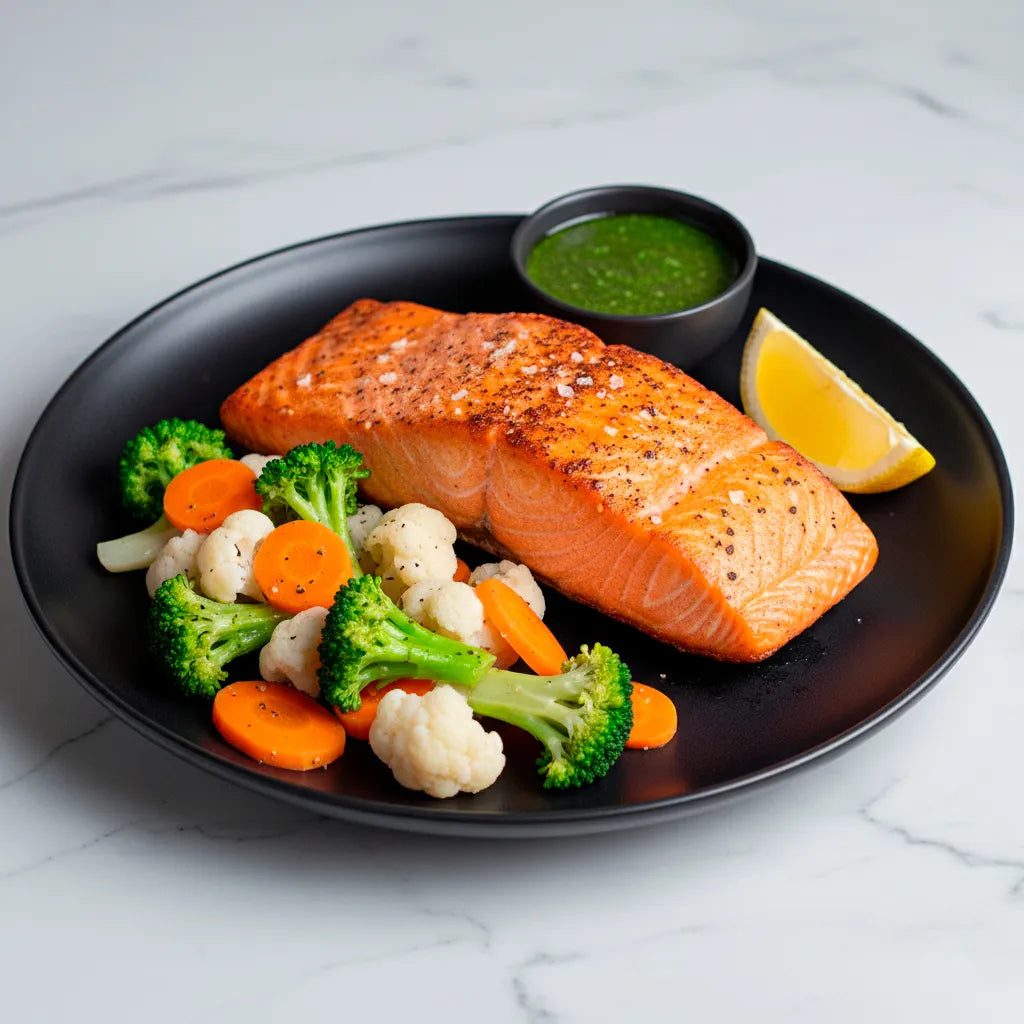 Salmon con vegetales al vapor