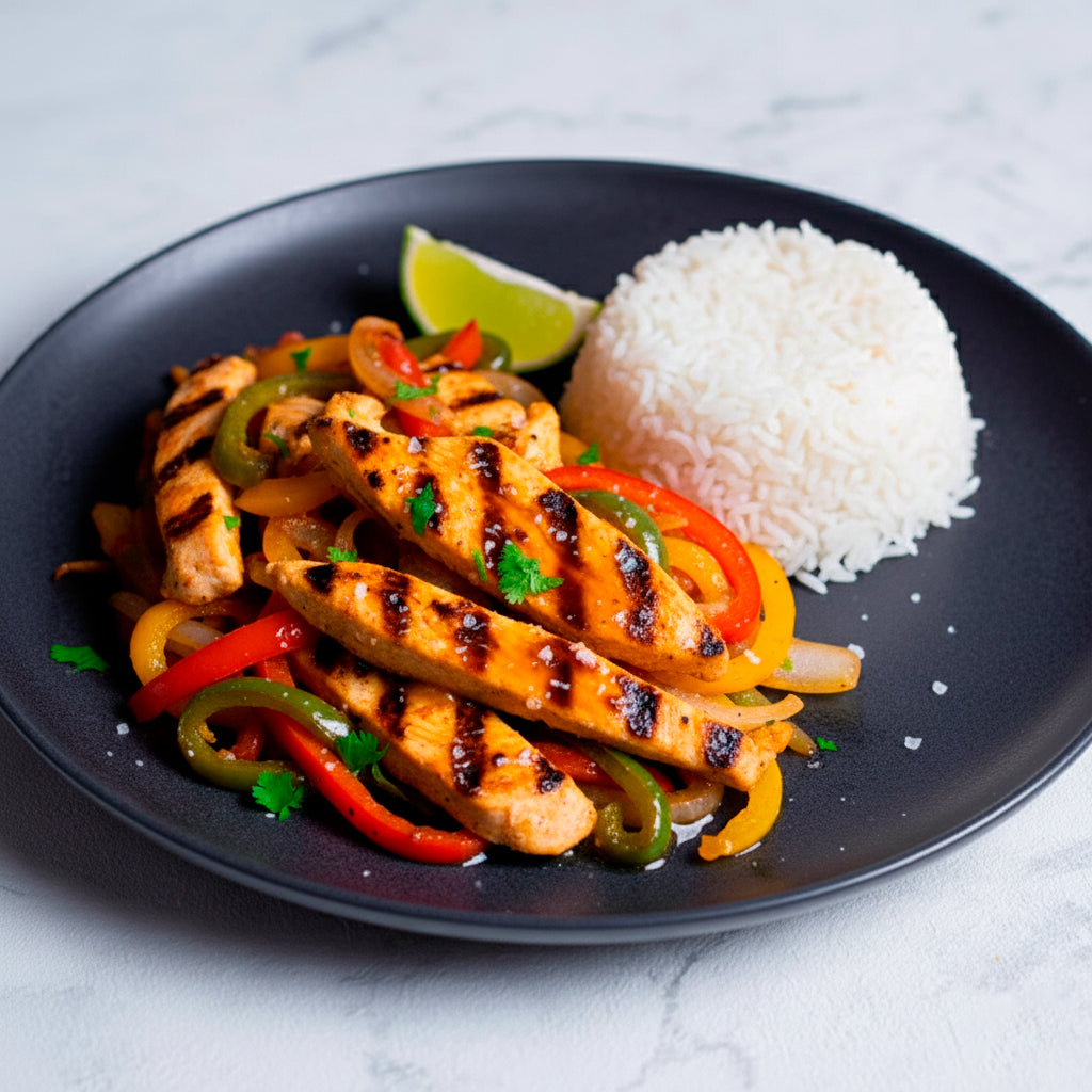 Fajitas de pollo con pimientos al grill