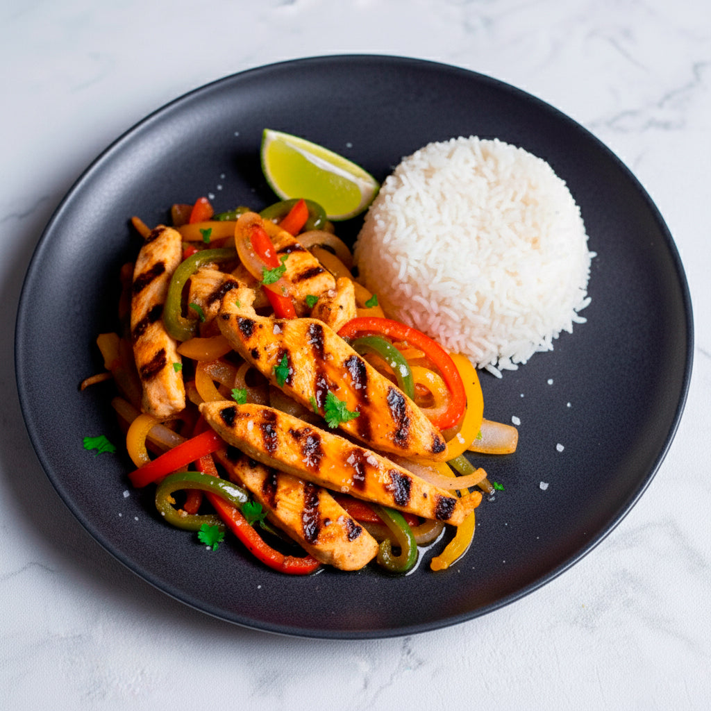 Fajitas de pollo con pimientos al grill