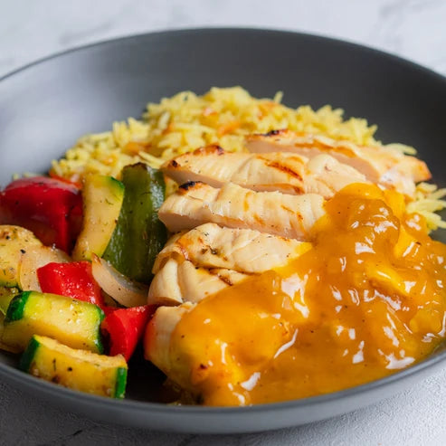 Pollo a la naranja y arroz frito