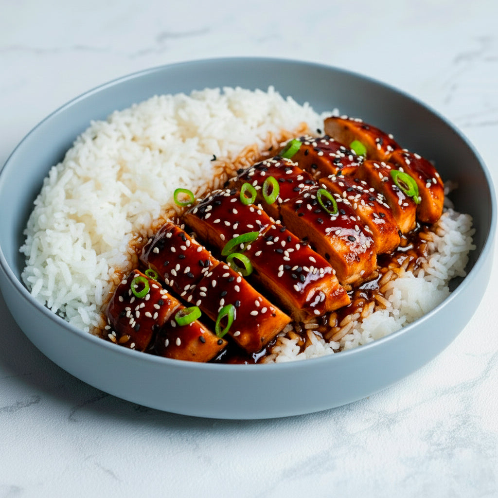 Pollo teriyaki con arroz blanco