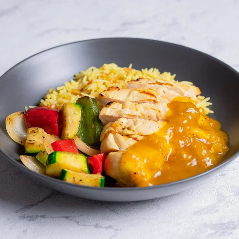 Pollo a la naranja y arroz frito