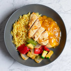 Pollo a la naranja y arroz frito