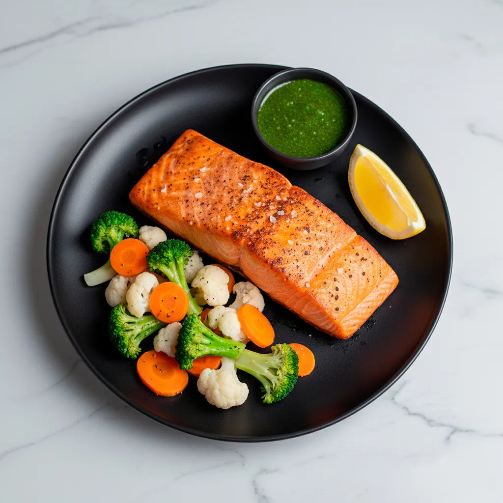 Salmon con vegetales al vapor