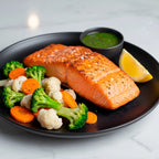 Salmon con vegetales al vapor